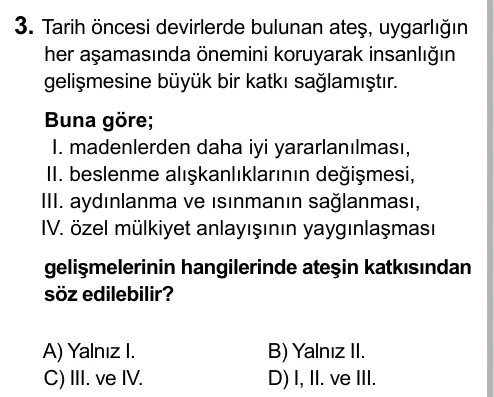 6. Sınıf Sosyal Bilgiler 2015 İOKBS Bursluluk Sınavı 3. Soru görseli