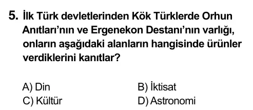 6. Sınıf Sosyal Bilgiler 2015 İOKBS Bursluluk Sınavı 5. Soru görseli