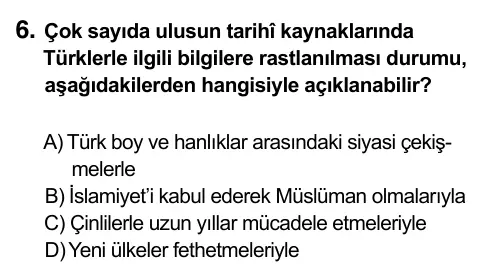 6. Sınıf Sosyal Bilgiler 2015 İOKBS Bursluluk Sınavı 6. Soru görseli