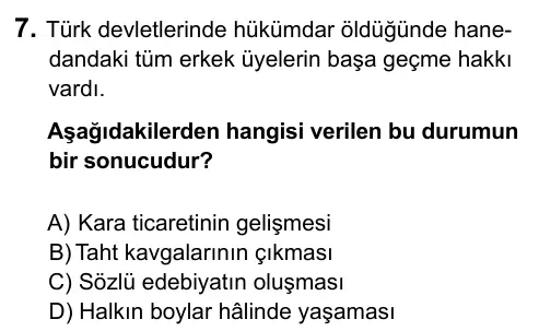 6. Sınıf Sosyal Bilgiler 2015 İOKBS Bursluluk Sınavı 7. Soru görseli