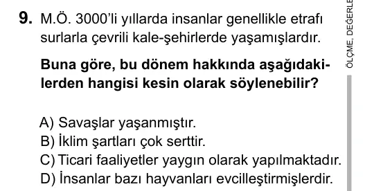 6. Sınıf Sosyal Bilgiler 2015 İOKBS Bursluluk Sınavı 9. Soru görseli