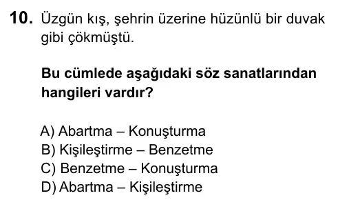 6. Sınıf Türkçe 2015 İOKBS Bursluluk Sınavı 10. Soru görseli