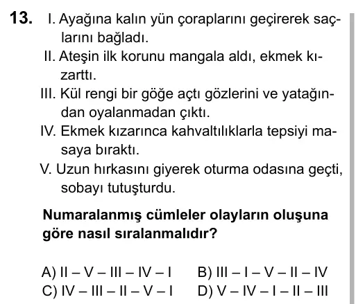 6. Sınıf Türkçe 2015 İOKBS Bursluluk Sınavı 13. Soru görseli