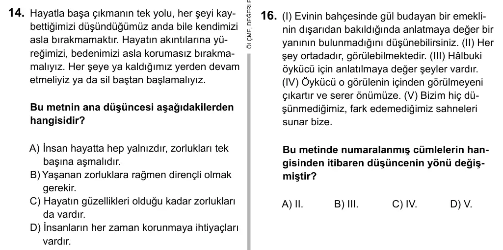 6. Sınıf Türkçe 2015 İOKBS Bursluluk Sınavı 14. Soru görseli