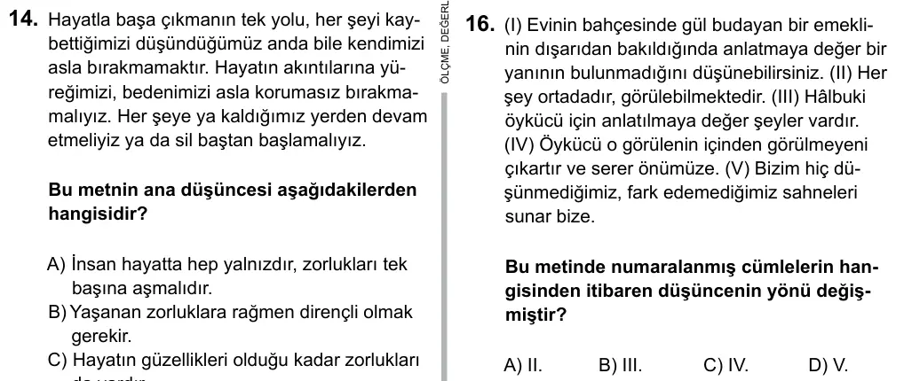 6. Sınıf Türkçe 2015 İOKBS Bursluluk Sınavı 16. Soru görseli