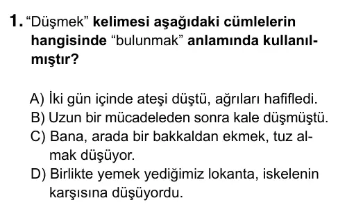 6. Sınıf Türkçe 2015 İOKBS Bursluluk Sınavı 1. Soru görseli