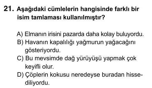 6. Sınıf Türkçe 2015 İOKBS Bursluluk Sınavı 21. Soru görseli