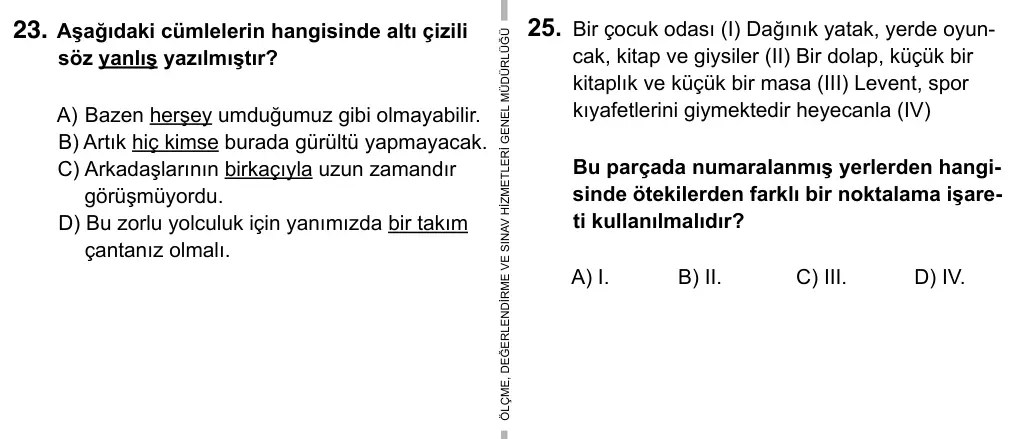 6. Sınıf Türkçe 2015 İOKBS Bursluluk Sınavı 23. Soru görseli