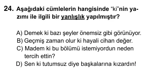 6. Sınıf Türkçe 2015 İOKBS Bursluluk Sınavı 24. Soru görseli