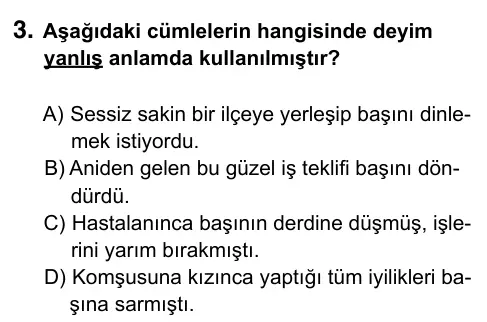 6. Sınıf Türkçe 2015 İOKBS Bursluluk Sınavı 3. Soru görseli