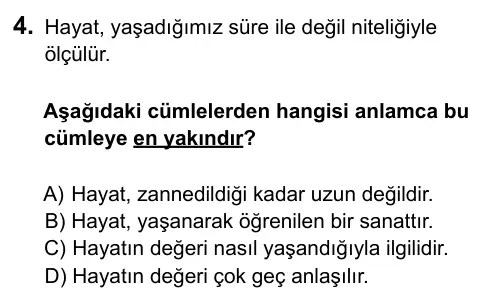 6. Sınıf Türkçe 2015 İOKBS Bursluluk Sınavı 4. Soru görseli