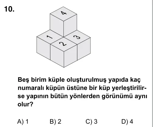 7. Sınıf Matematik 2015 İOKBS Bursluluk Sınavı 10. Soru görseli