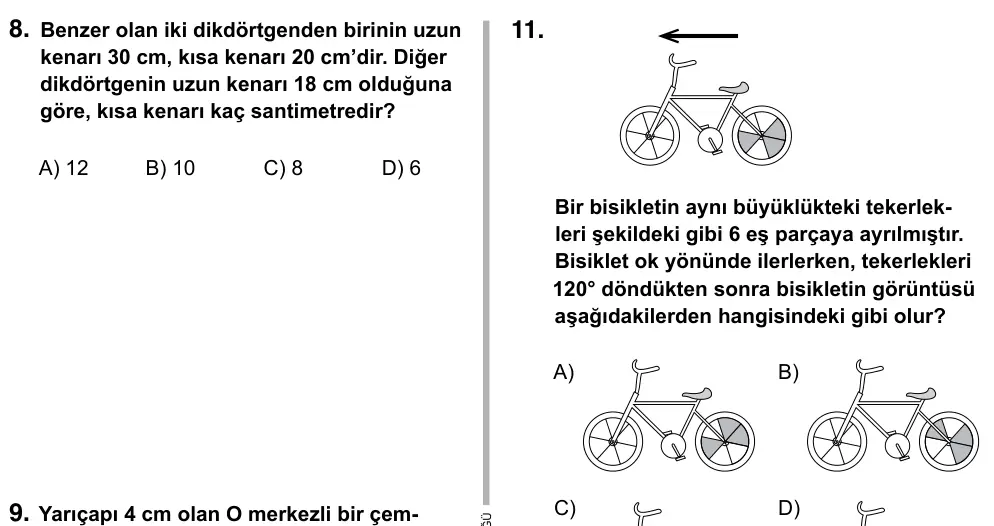 7. Sınıf Matematik 2015 İOKBS Bursluluk Sınavı 11. Soru görseli