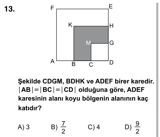 7. Sınıf Matematik 2015 İOKBS Bursluluk Sınavı 13. Soru görseli