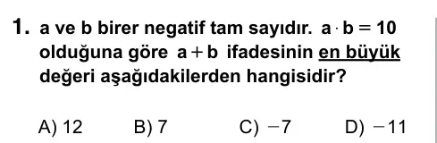 7. Sınıf Matematik 2015 İOKBS Bursluluk Sınavı 1. Soru görseli