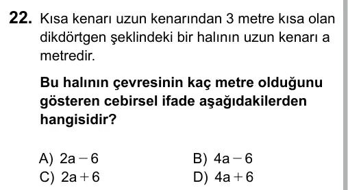 7. Sınıf Matematik 2015 İOKBS Bursluluk Sınavı 22. Soru görseli