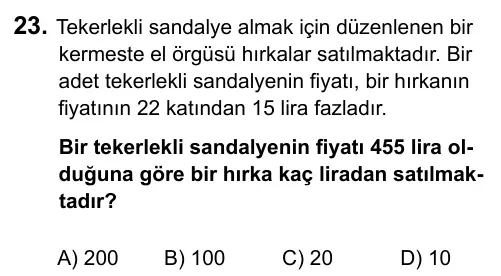 7. Sınıf Matematik 2015 İOKBS Bursluluk Sınavı 23. Soru görseli