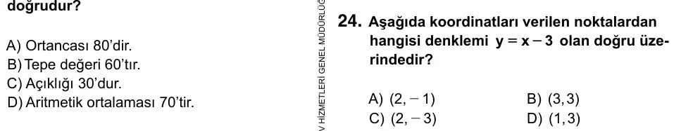 7. Sınıf Matematik 2015 İOKBS Bursluluk Sınavı 24. Soru görseli