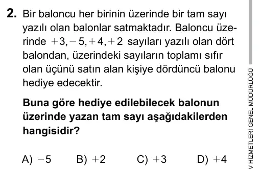 7. Sınıf Matematik 2015 İOKBS Bursluluk Sınavı 2. Soru görseli