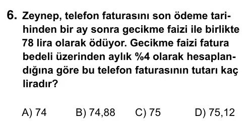 7. Sınıf Matematik 2015 İOKBS Bursluluk Sınavı 6. Soru görseli