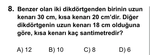 7. Sınıf Matematik 2015 İOKBS Bursluluk Sınavı 8. Soru görseli