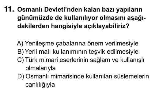 7. Sınıf Sosyal Bilgiler 2015 İOKBS Bursluluk Sınavı 11. Soru görseli