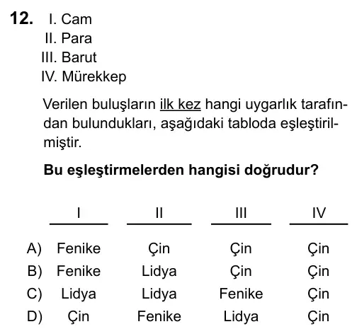 7. Sınıf Sosyal Bilgiler 2015 İOKBS Bursluluk Sınavı 12. Soru görseli
