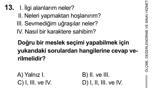 7. Sınıf Sosyal Bilgiler 2015 İOKBS Bursluluk Sınavı 13. Soru görseli