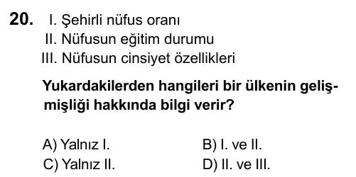 7. Sınıf Sosyal Bilgiler 2015 İOKBS Bursluluk Sınavı 20. Soru görseli (1/2)