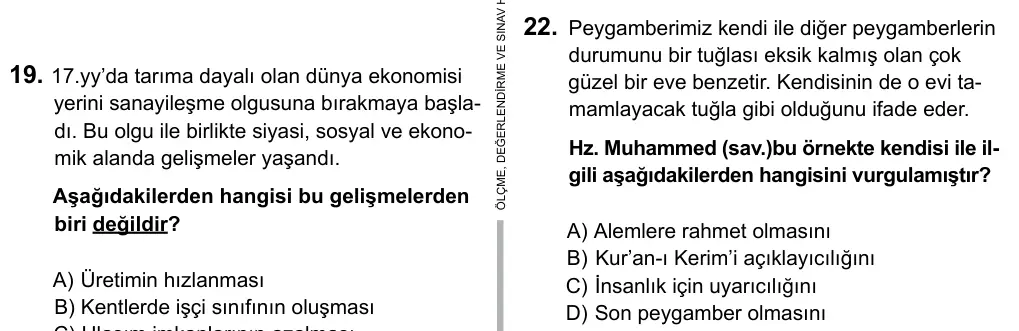 7. Sınıf Sosyal Bilgiler 2015 İOKBS Bursluluk Sınavı 22. Soru görseli