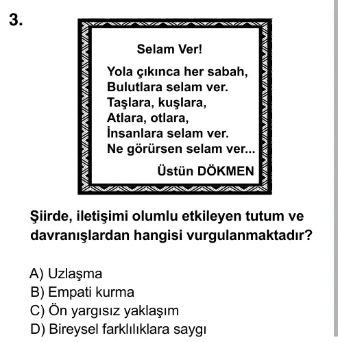 7. Sınıf Sosyal Bilgiler 2015 İOKBS Bursluluk Sınavı 3. Soru görseli