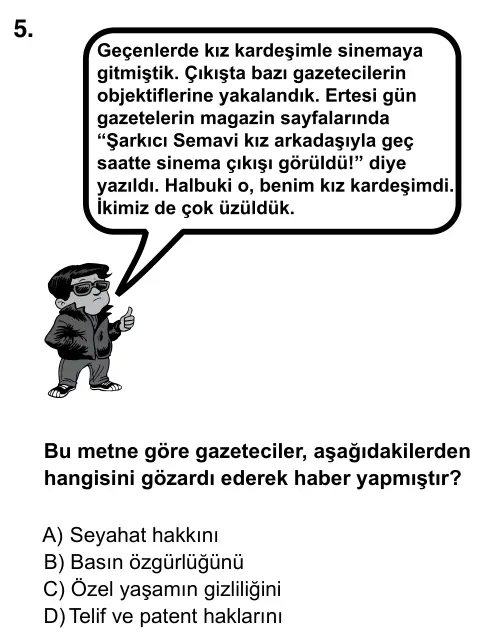 7. Sınıf Sosyal Bilgiler 2015 İOKBS Bursluluk Sınavı 5. Soru görseli