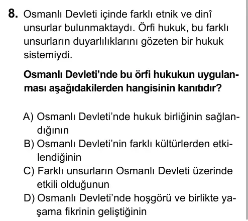 7. Sınıf Sosyal Bilgiler 2015 İOKBS Bursluluk Sınavı 8. Soru görseli