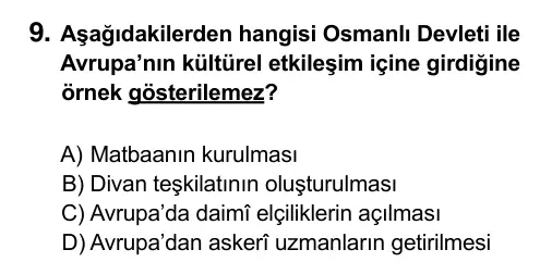 7. Sınıf Sosyal Bilgiler 2015 İOKBS Bursluluk Sınavı 9. Soru görseli
