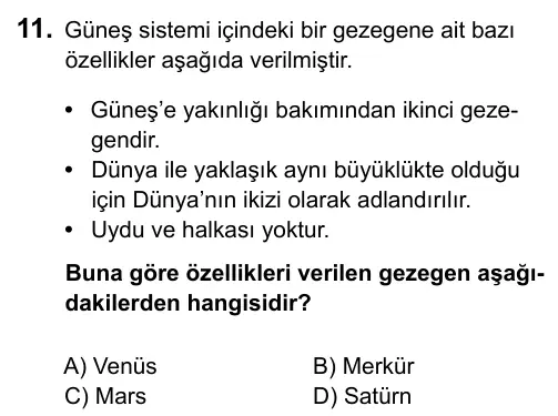 7. Sınıf Fen ve Teknoloji 2015 İOKBS Bursluluk Sınavı 11. Soru görseli