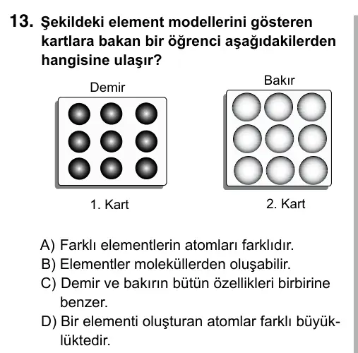 7. Sınıf Fen ve Teknoloji 2015 İOKBS Bursluluk Sınavı 13. Soru görseli