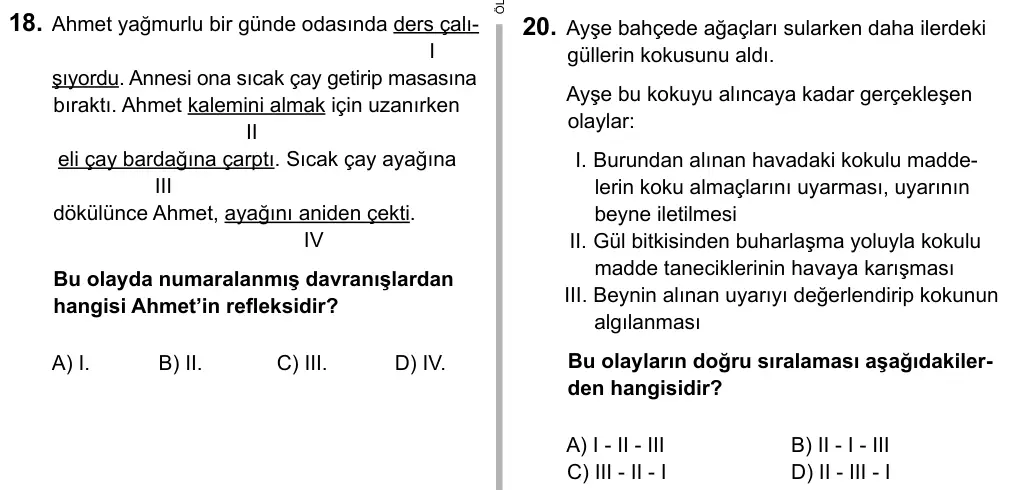7. Sınıf Fen ve Teknoloji 2015 İOKBS Bursluluk Sınavı 20. Soru görseli