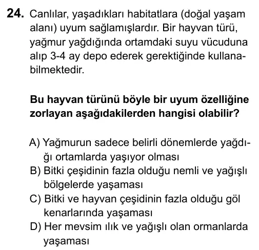 7. Sınıf Fen ve Teknoloji 2015 İOKBS Bursluluk Sınavı 24. Soru görseli
