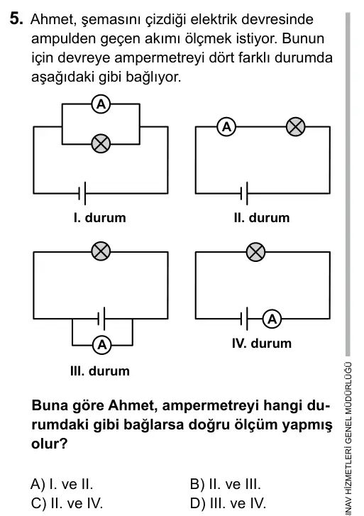 7. Sınıf Fen ve Teknoloji 2015 İOKBS Bursluluk Sınavı 5. Soru görseli