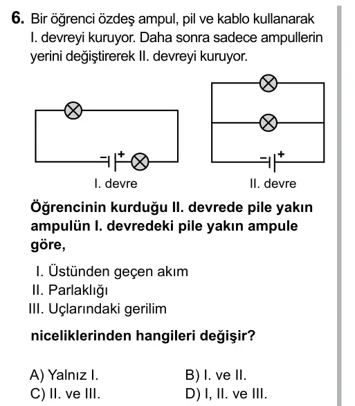 7. Sınıf Fen ve Teknoloji 2015 İOKBS Bursluluk Sınavı 6. Soru görseli