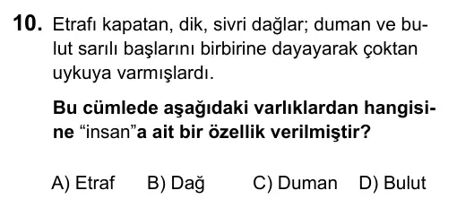 7. Sınıf Türkçe 2015 İOKBS Bursluluk Sınavı 10. Soru görseli