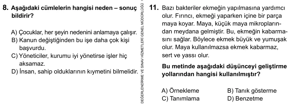 7. Sınıf Türkçe 2015 İOKBS Bursluluk Sınavı 11. Soru görseli