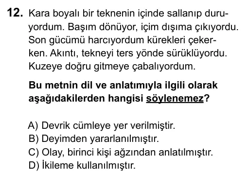 7. Sınıf Türkçe 2015 İOKBS Bursluluk Sınavı 12. Soru görseli