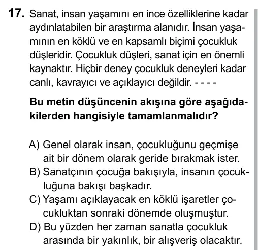 7. Sınıf Türkçe 2015 İOKBS Bursluluk Sınavı 17. Soru görseli