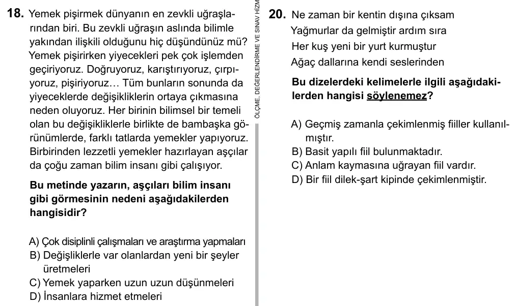 7. Sınıf Türkçe 2015 İOKBS Bursluluk Sınavı 18. Soru görseli