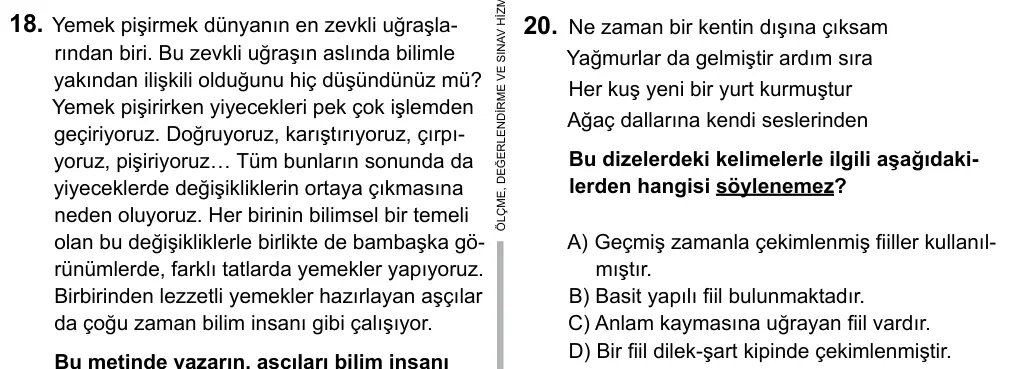 7. Sınıf Türkçe 2015 İOKBS Bursluluk Sınavı 20. Soru görseli