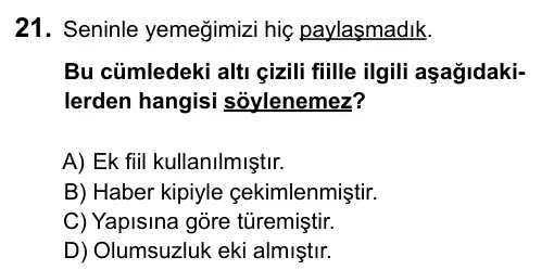 7. Sınıf Türkçe 2015 İOKBS Bursluluk Sınavı 21. Soru görseli