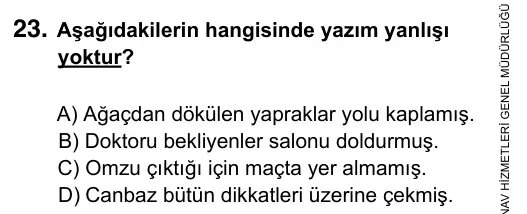 7. Sınıf Türkçe 2015 İOKBS Bursluluk Sınavı 23. Soru görseli