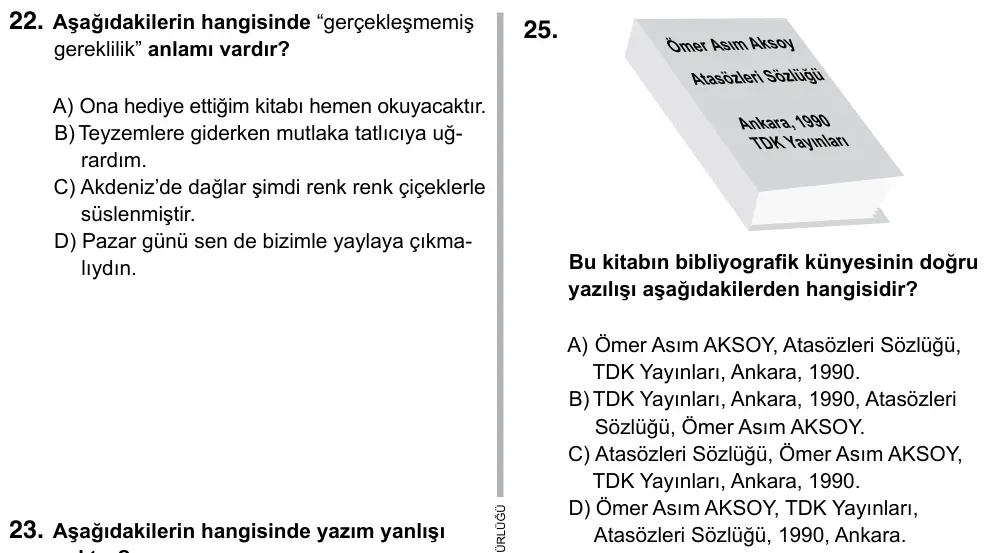 7. Sınıf Türkçe 2015 İOKBS Bursluluk Sınavı 25. Soru görseli