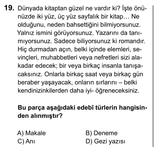 9, 10, 11. Sınıf Dil ve Anlatım 2015 İOKBS Bursluluk Sınavı 19. Soru görseli